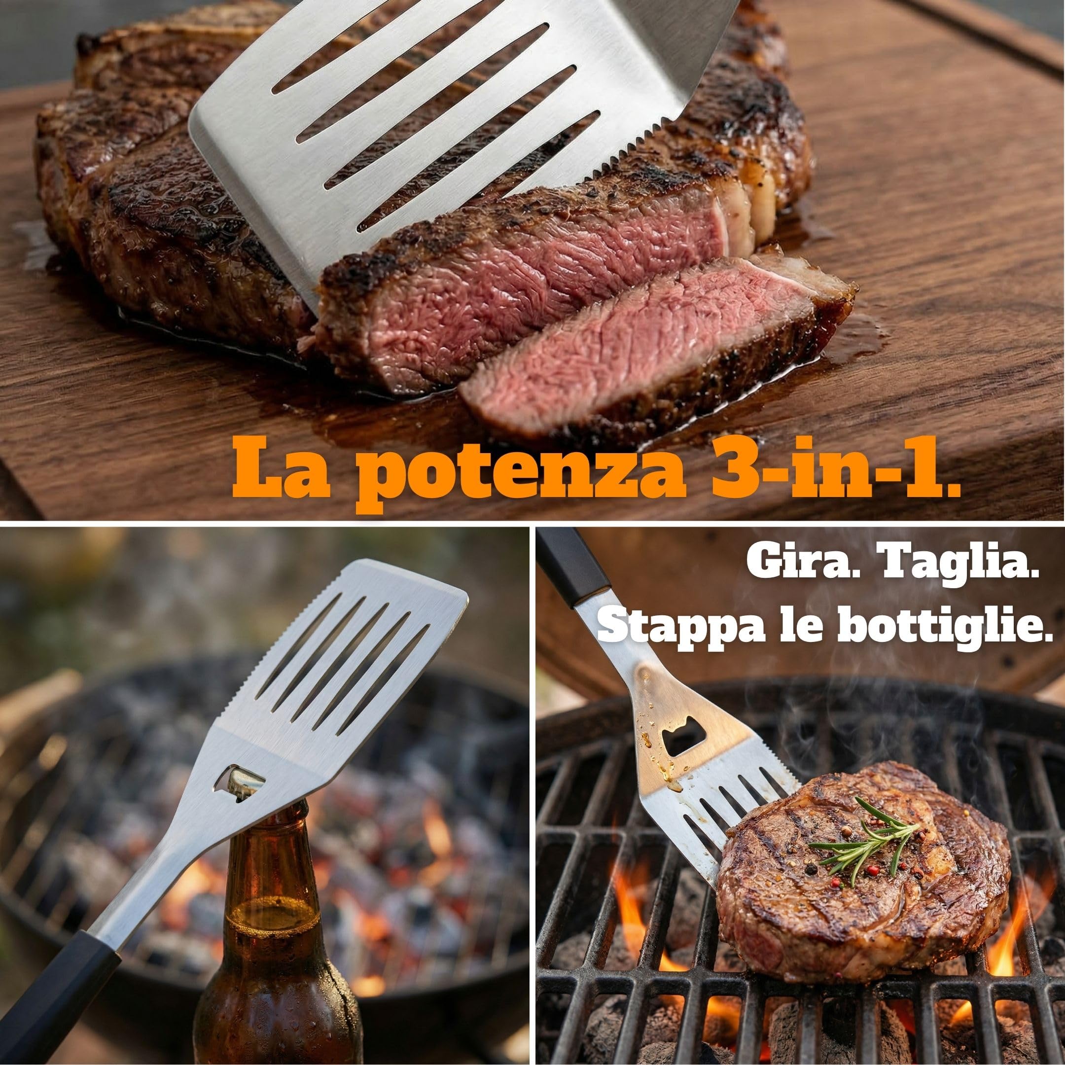 Set attrezzi barbecue per uomo in acciaio inox nella valigetta in metallo