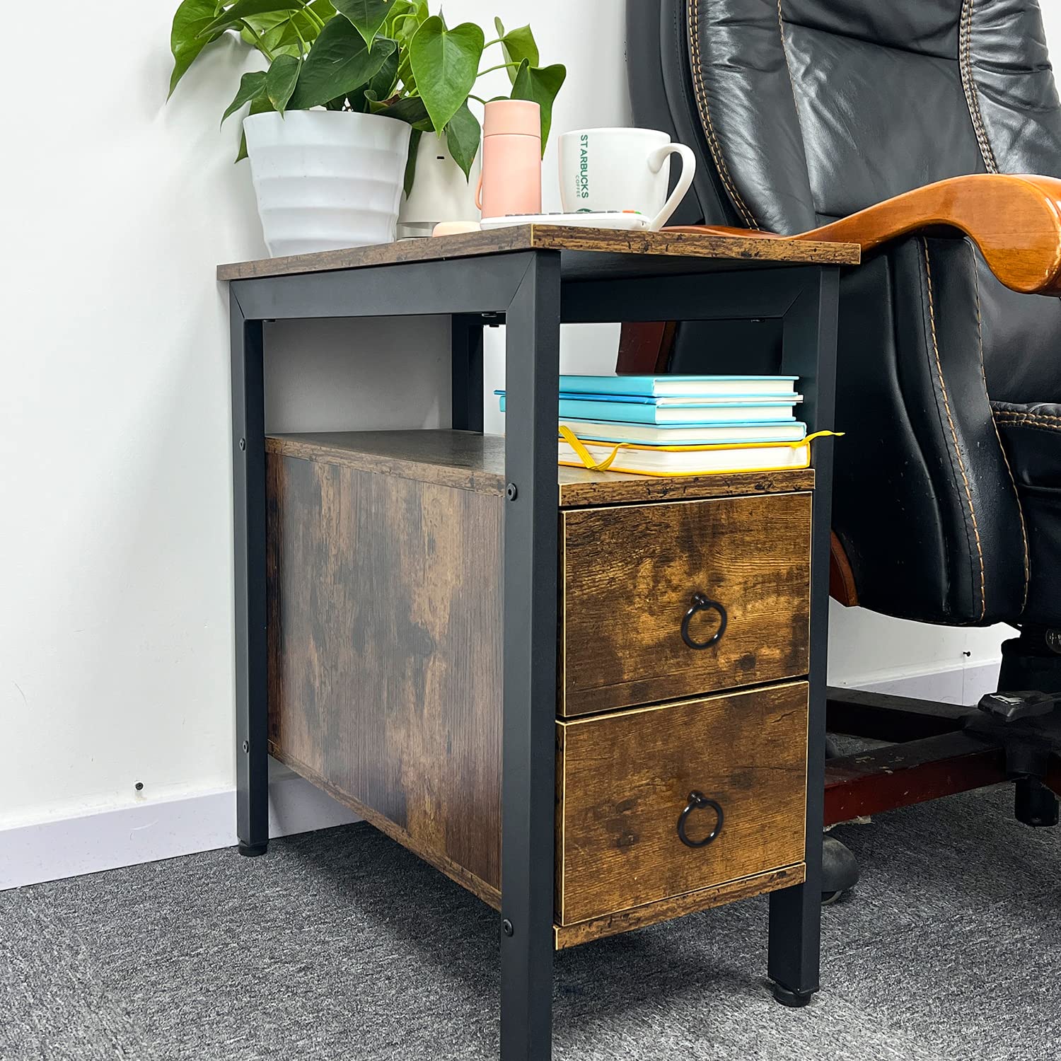 Lelabom Nightstand, Side End Table, Bedside Table with 2 Drawers and