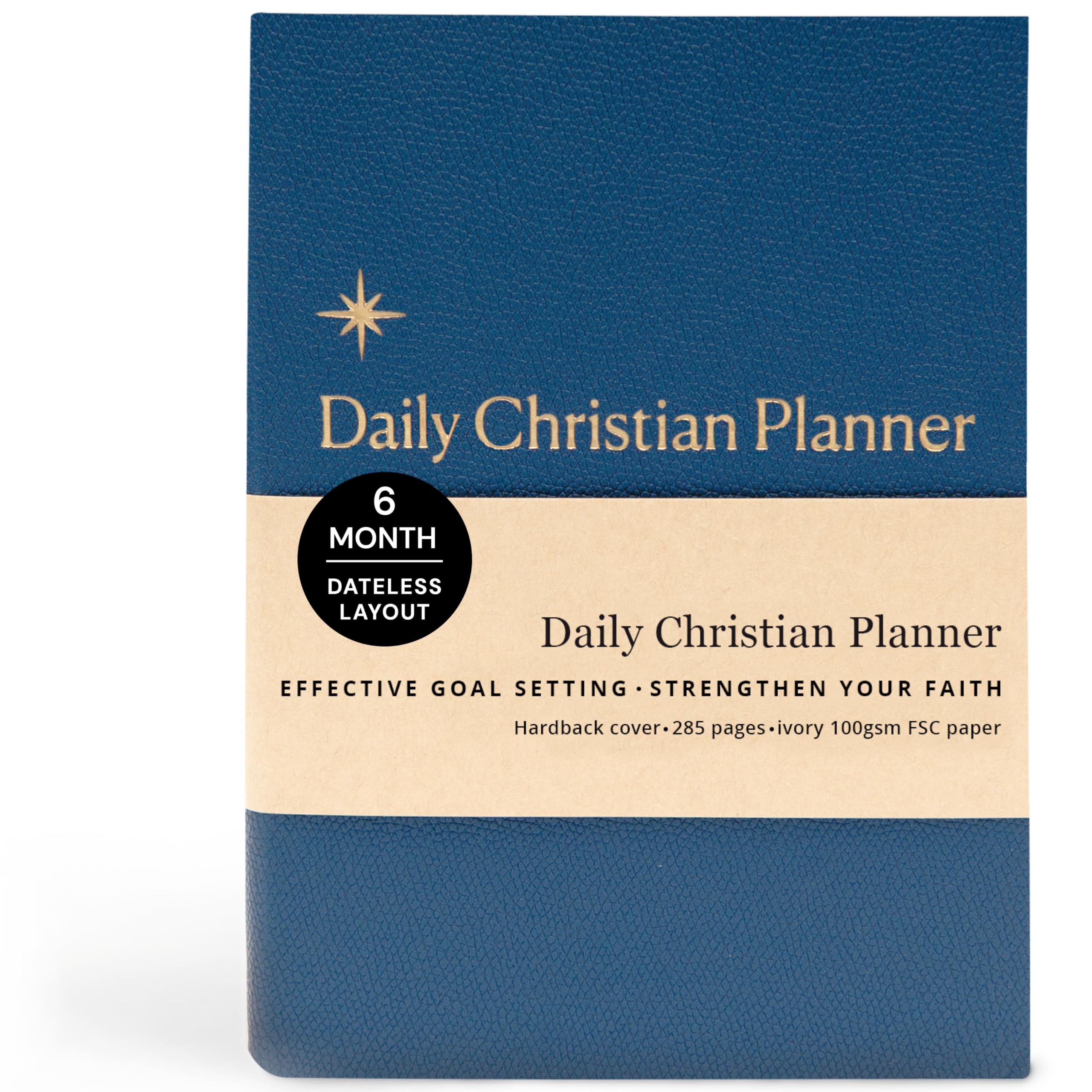 Daily Christian Planner & Goal Setter (Navy PU Leather Hardback) - Faith Planner & Daily Devotional, Goal Setting, Prayer Journal, Bible Journal,