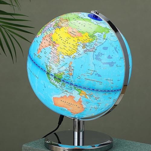 Miniatura 8 de HANABASS Globo del mundo educativo iluminado con soporte, globo geográfico terrestre para aprendizaje y estudio en el aula, luz de exhibición de