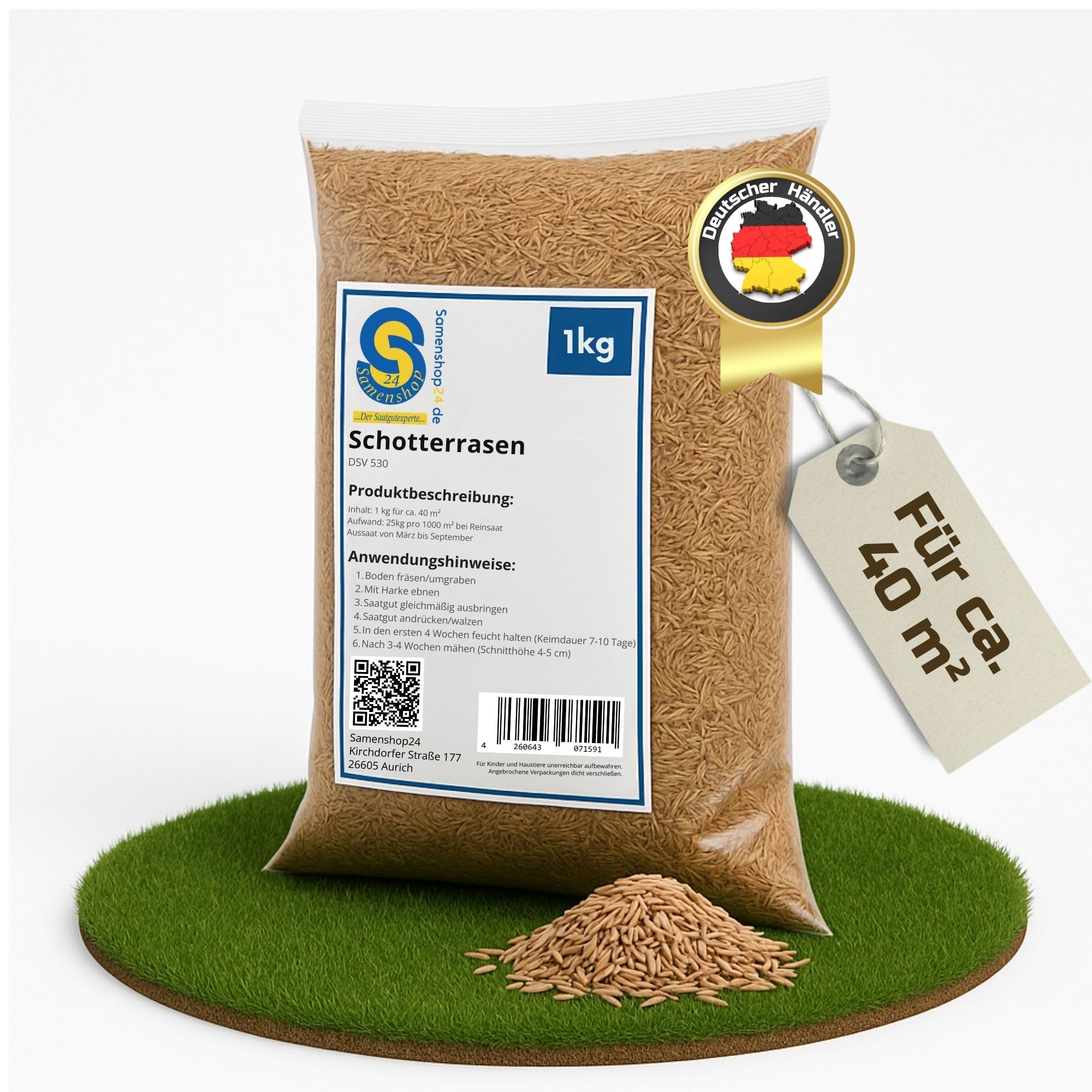 Samenshop24® DSV 530 Schotterrasen, Parkplatzrasen, Zufahrtsrasen- Begrünung (1 kg)
