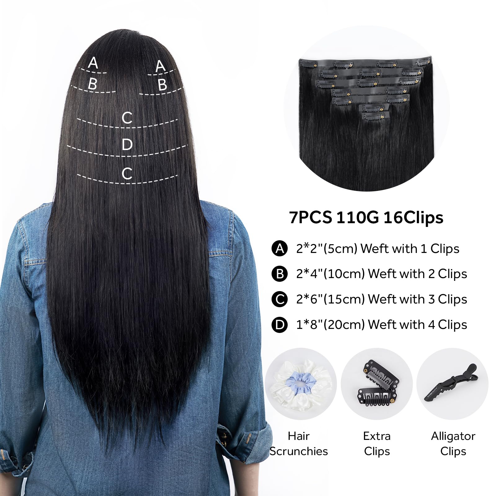 SOBEAUTY Clip in Hair Extensions, Real Human Hair Extensions, 100% Human Hair Remy Natural Volume Hair Extension - Image 2