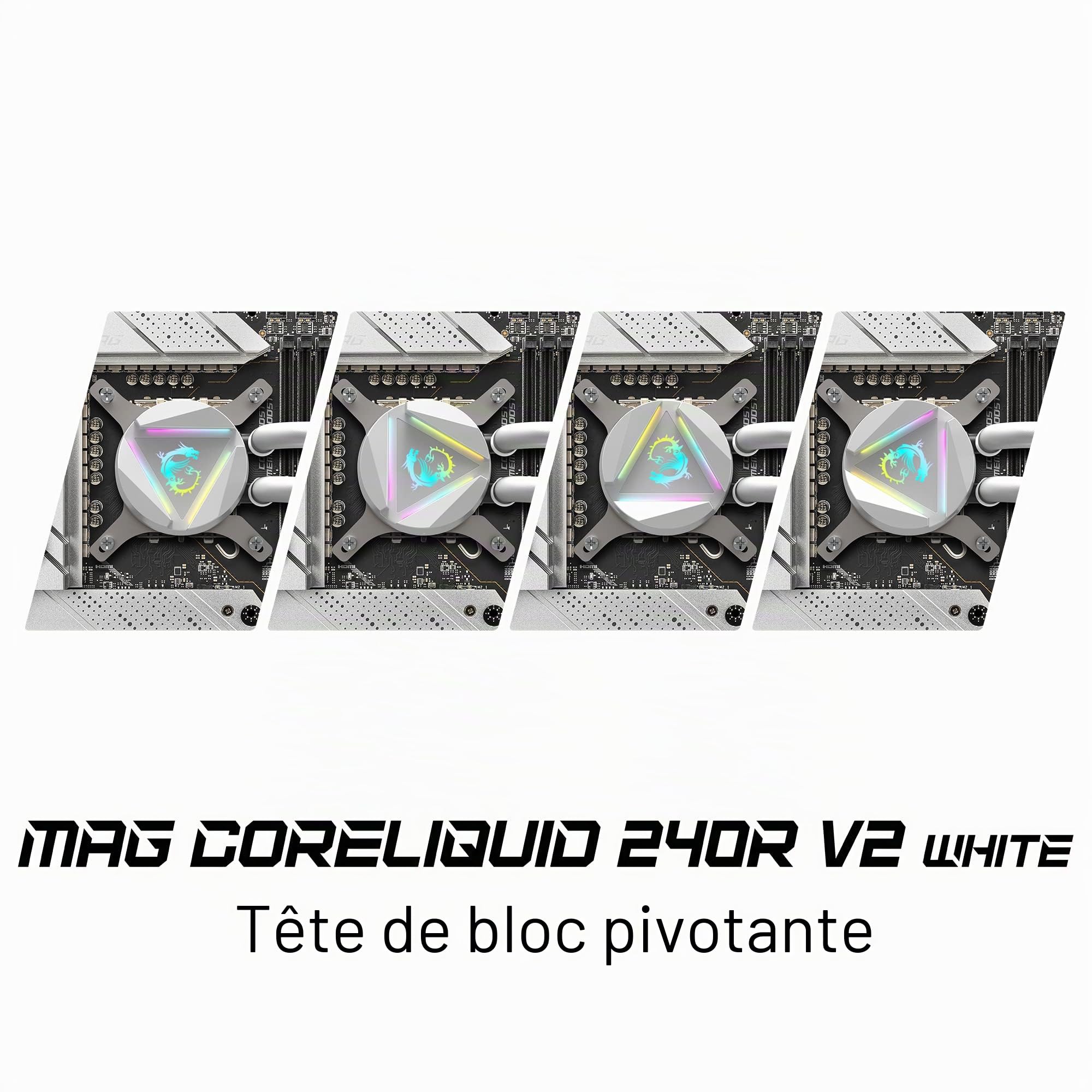 MSI MAG CORELIQUID 240R V2 Blanc Kit AIO Watercooling CPU, Tête Waterblock ARGB Rotative, Pompe de Radiateur Intégrée, Disposition Split-Flow, Tuyaux Anti-Évaporation, Compatible AMD & Intel