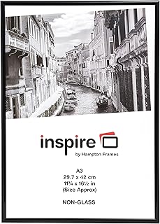 Hampton Frames | Poster Frame A3, Black, 42x30cm, Rectangular, Acrylic Front, Lightweight Plastic | Wall Mount, Landscape or Portrait, For Photos, Certificates, Posters