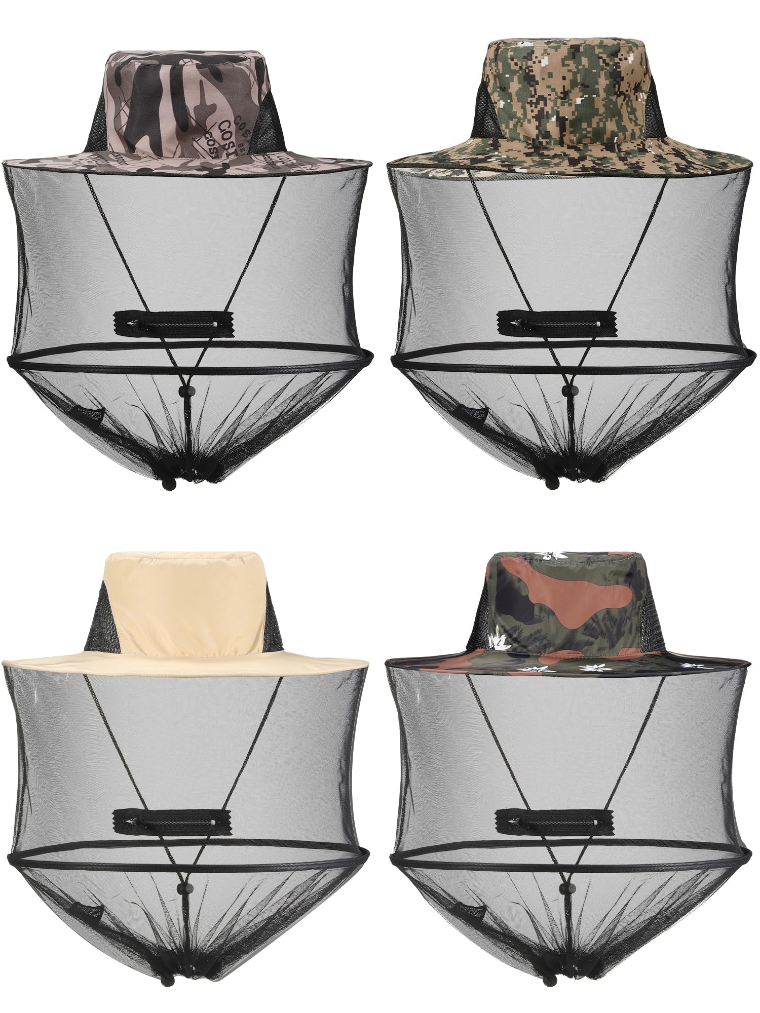 4 Pieces Mosquito Net Hat Mesh Sun Bug Face Hat Cover with Zipper Foldable Fly Protection Net Mesh for Fishing Hiking Gardening, 4 Colors-image-19