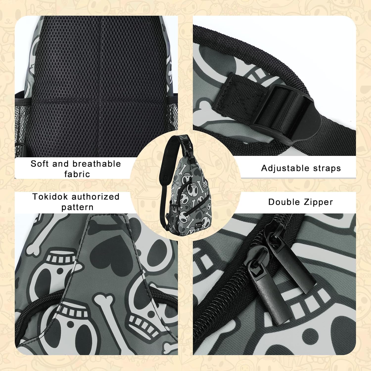 tokidoki Sling Bag for Women & Men, Cute Unicorno Chest Pack, Casual Crossbody Daypack for Gym, Cycling & Hiking
