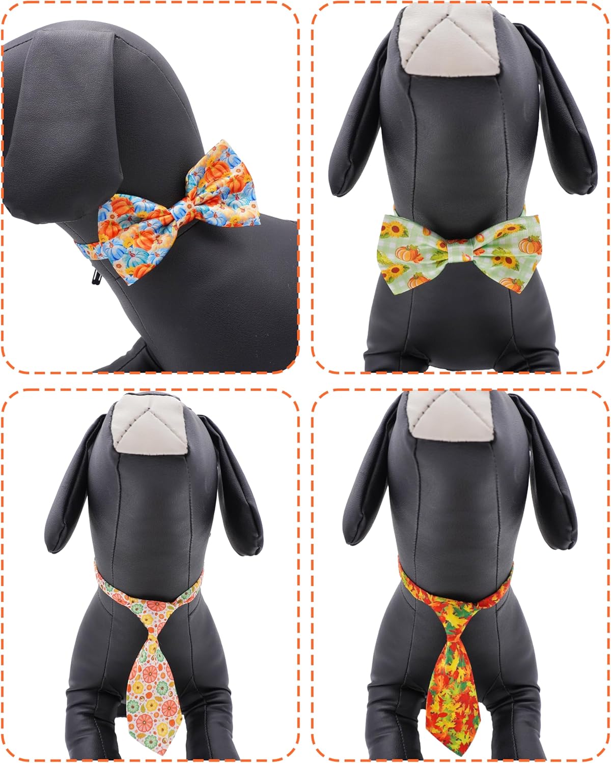 PET SHOW 60 Pack Fall Small Dog Collar Bow Ties and Neck Ties Bulk Puppy Cats Autumn Adjustable Bowties for Medium Dogs Pumpkin Maple Leaf Bowknots Birthday Party Holiday Ties Pet Grooming Accessories