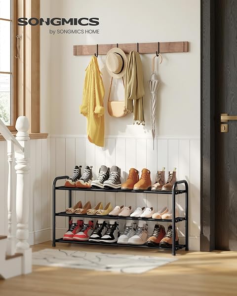 SONGMICS Schuhregal ausziehbar, Schuhablage, Schuh-Organizer mit verstellbaren Ablagen, Schuhaufbewahrung aus Metall, für Flur, Ankleidezimmer, Wohnzimmer, 3 Ebenen, tintenschwarz LMR036BD01 - 2