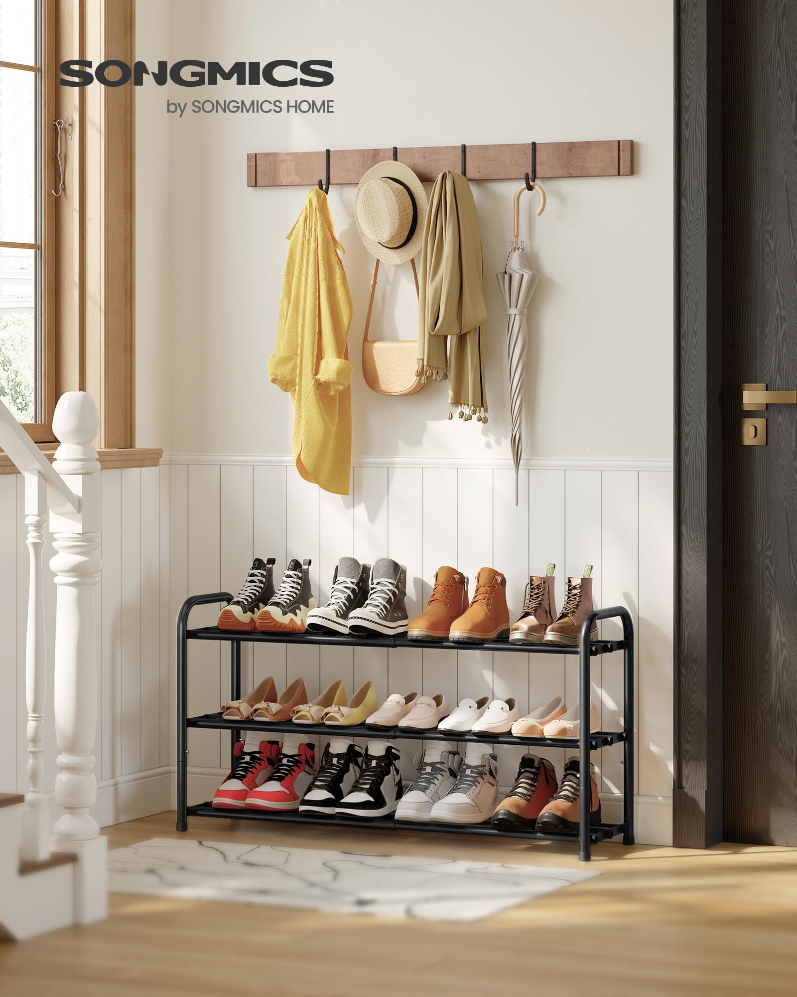 SONGMICS Schuhregal ausziehbar, Schuhablage, Schuh-Organizer mit verstellbaren Ablagen, Schuhaufbewahrung aus Metall, für Flur, Ankleidezimmer, Wohnzimmer, 3 Ebenen, tintenschwarz LMR036BD01 - 3