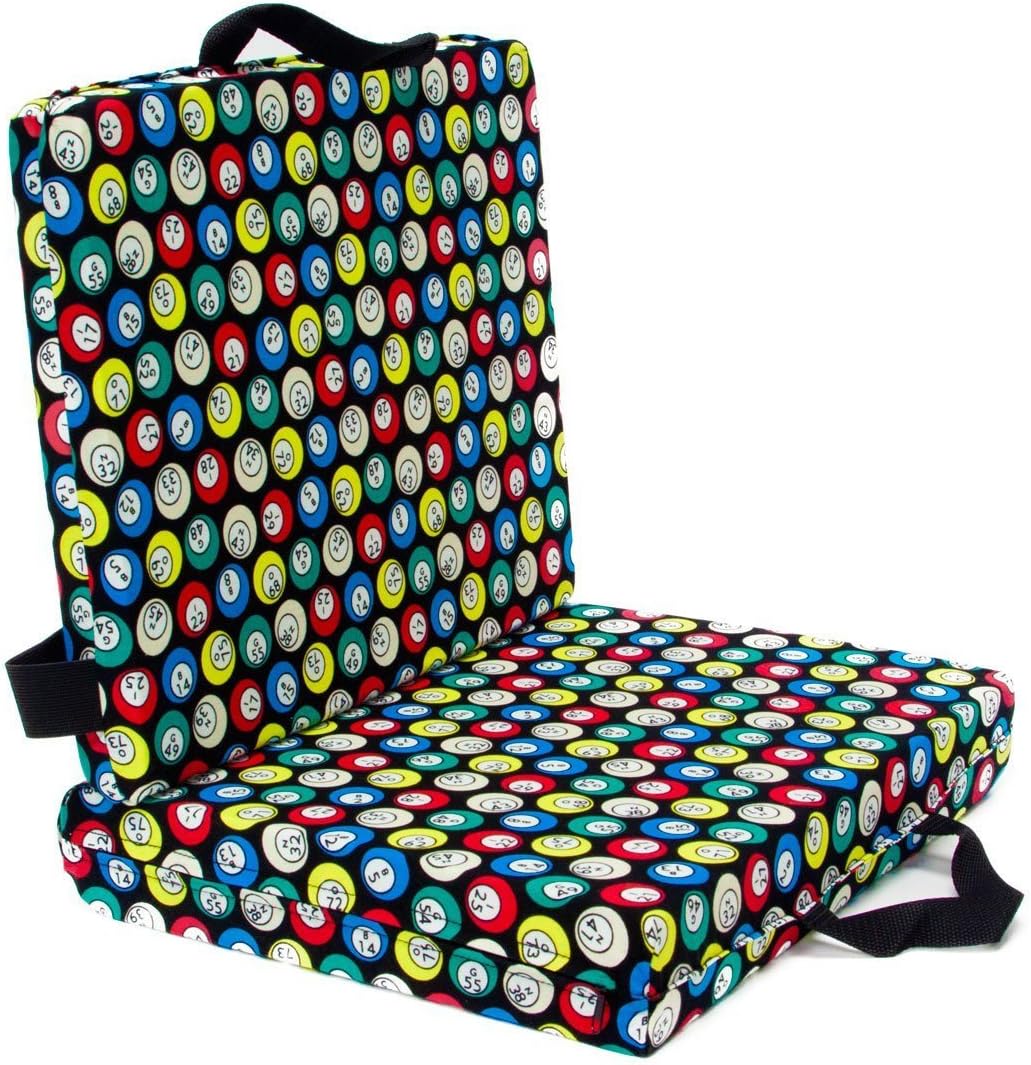 Double Folding Bingo Seat Cushion w/Cushioned Back & Handles - Bingo Ball Design