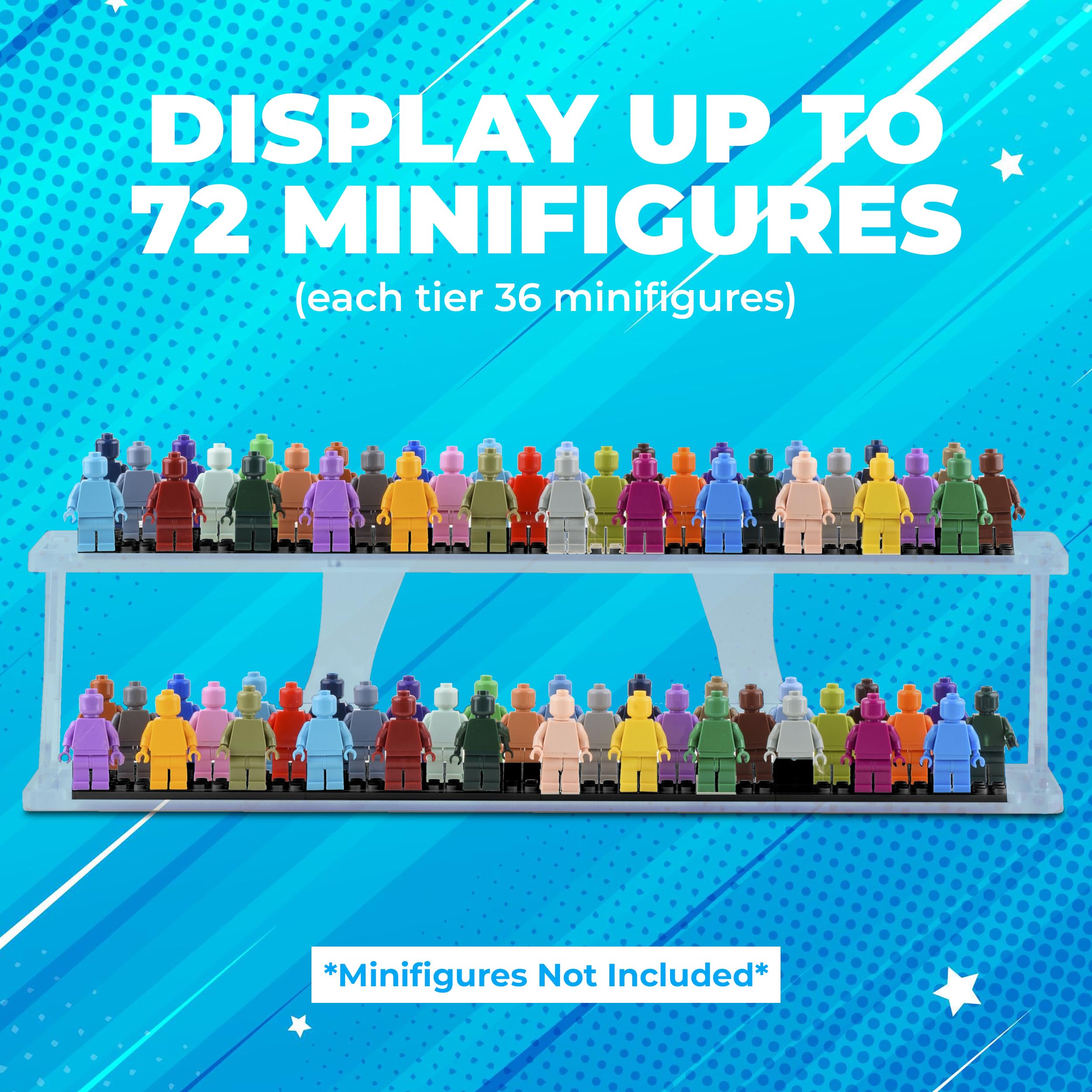 Tapeera Stołowa Gablota na minifigurkę Mieści do 72 Minifigurek lub Zestaw Mini Klocków – Akrylowa Witryna Kompatybilna z Głównymi Markami – Organizer na Półkę