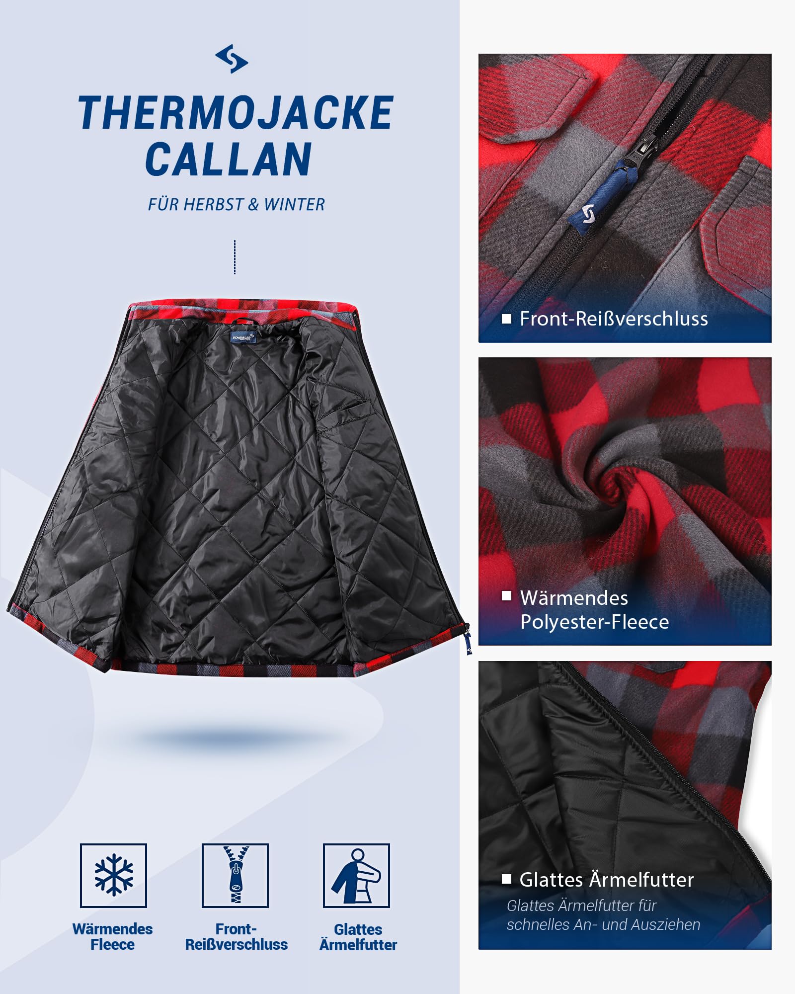 Scheibler Holzfällerhemd Herren Flanellhemd Warm Gefüttert Hemdjacke Karohemd -Outdoor Fleecejacke Langarm Thermohemd Männer Arbeitshemd mit 4 Taschen