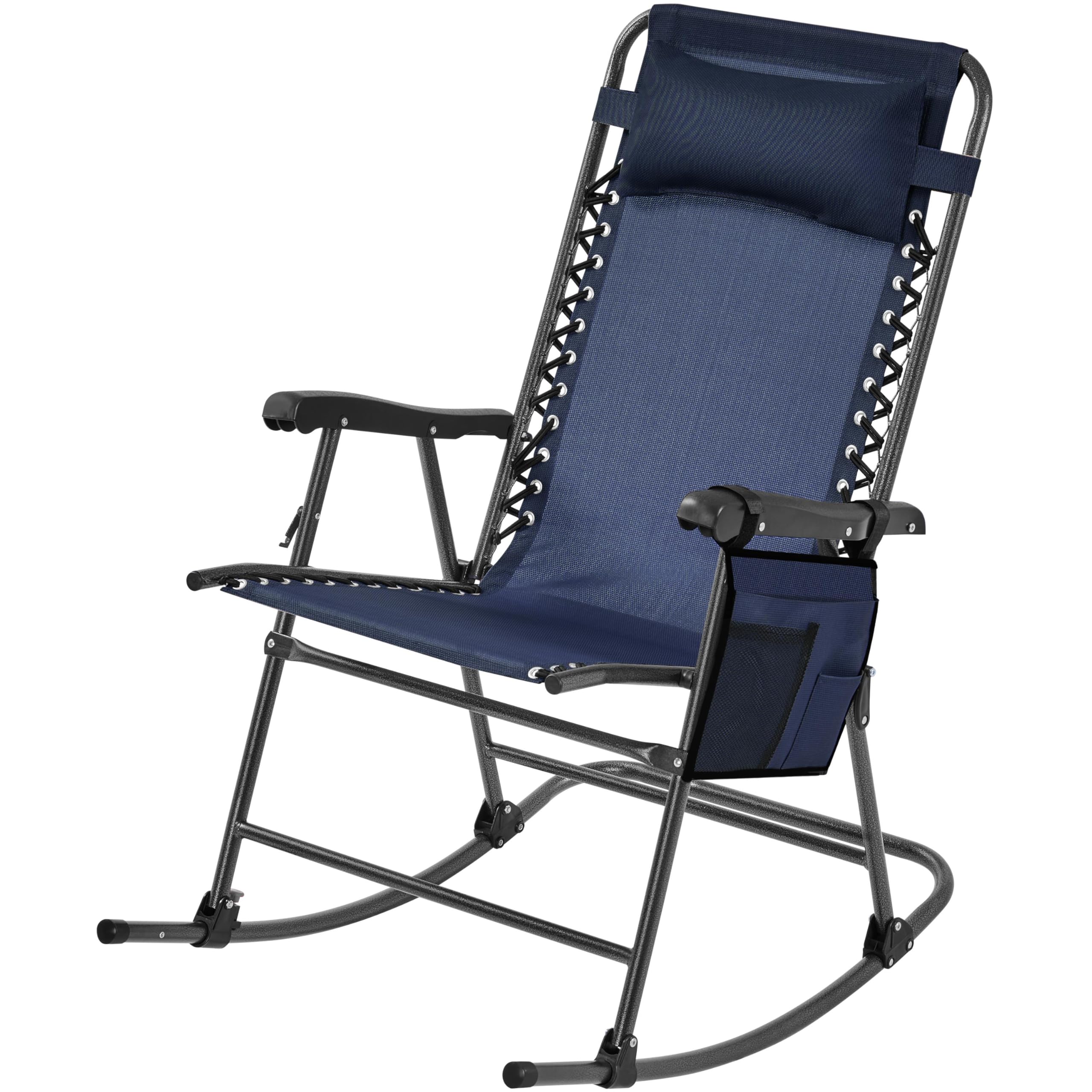 Yaheetech Rocking Garden Chair with Pillow, Garden Furniture Foldable Chairs Outdoor Armchair, Patio Lounge Camping Chair with Pillows, Navy Blue