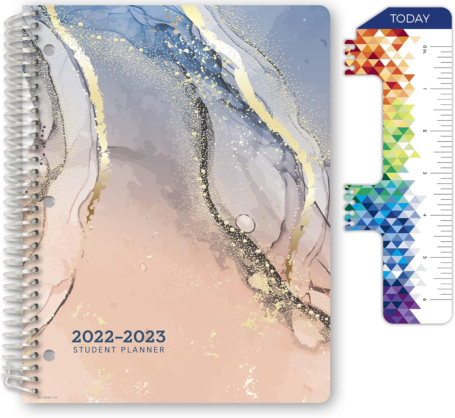 Global Datebooks Dated Middle School or High School Student Planner for Academic Year 2022-2023 (Matrix Style - 8.5"x11" - Colorful Marble) - Includes Ruler/Bookmark and Planning Stickers