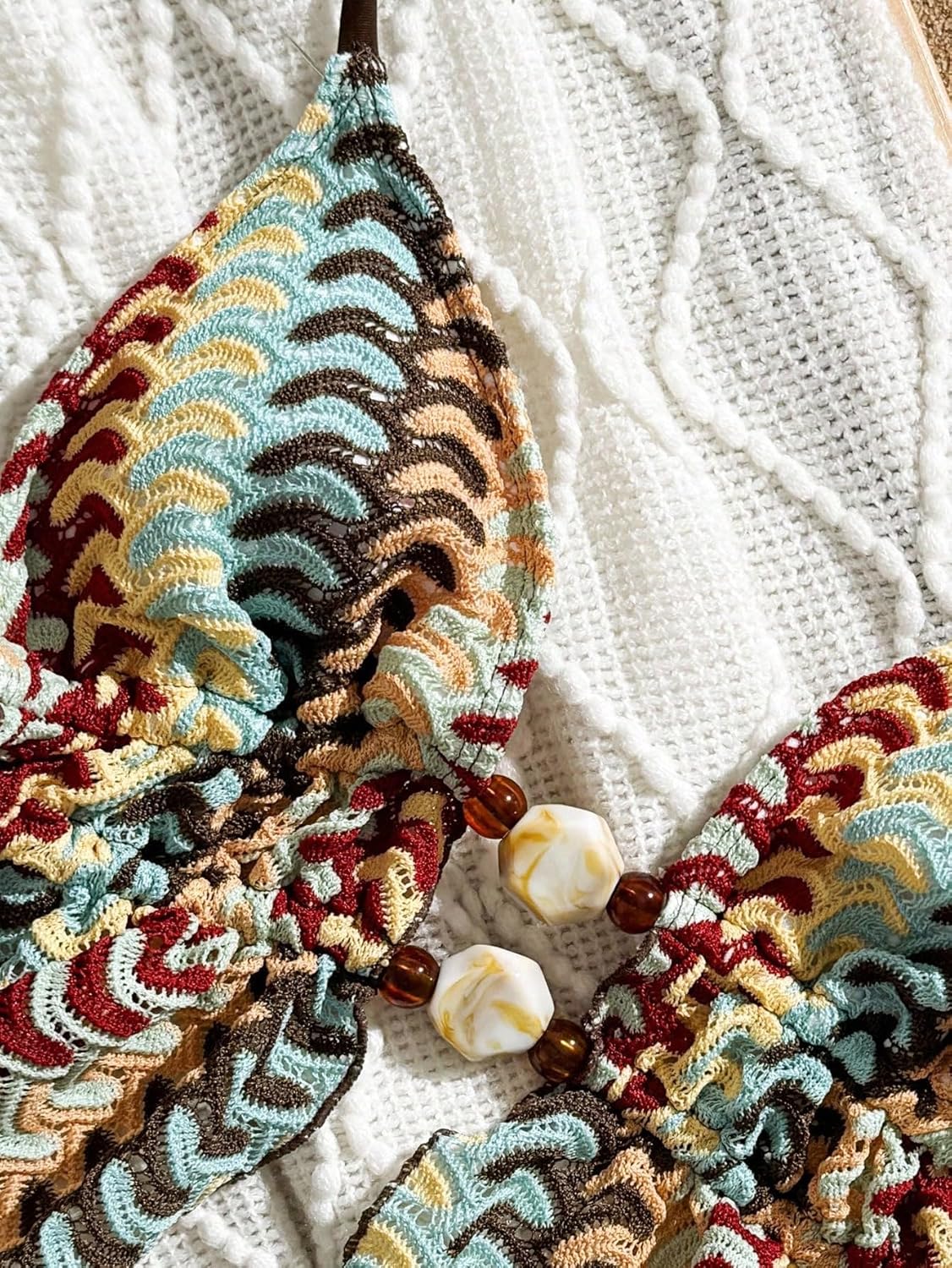 ZAFUL Halter Swimsuits for Women Textured Backless 2 Piece Bathing Suits Cheeky High Cut String Tie Side Bikini Sets - Image 7