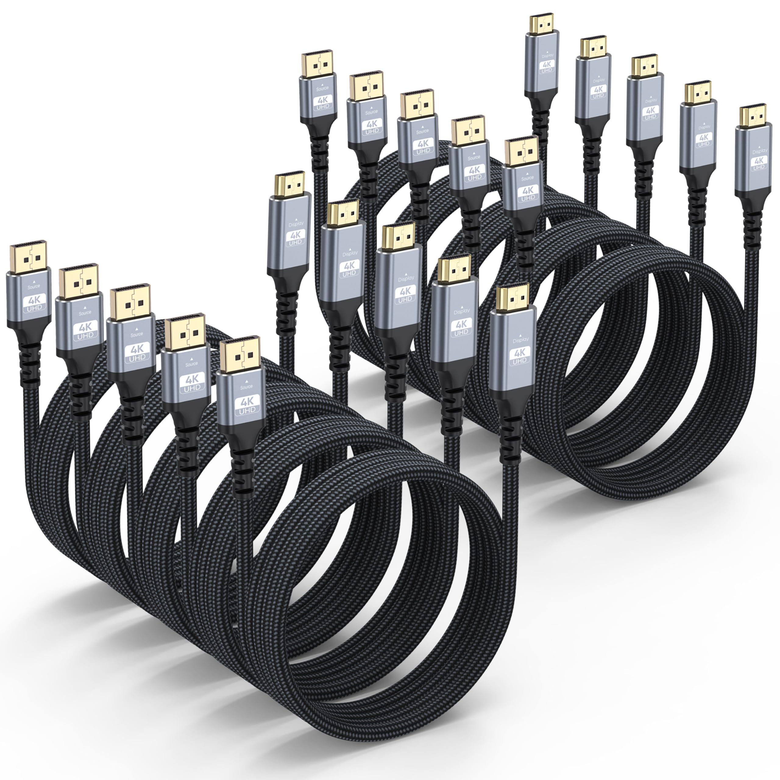 Cable DisplayPort 4K a HDMI de 6 pies, paquete de 10, compatible con 4K @30Hz, 2K @60Hz, 1080p @120Hz, cable unidireccional trenzado de nailon DP a HDMI para computadora, monitor, tarjeta
