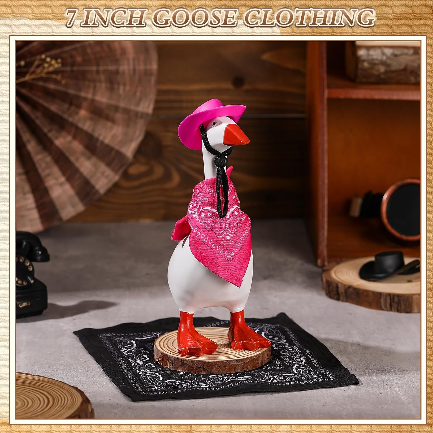Abbylike 2 Set 7 Inch Desk Goose Outfits Western Cowboy, Black Pink image 3