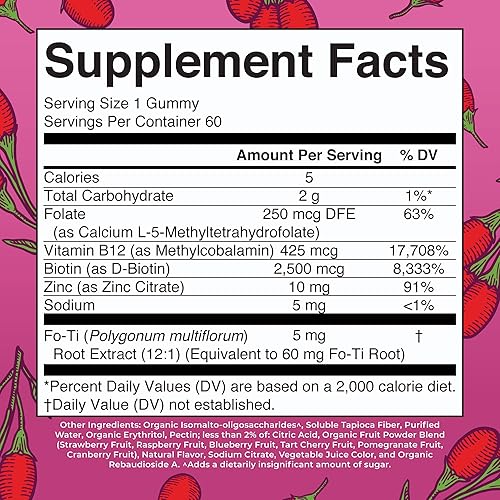 Miniatura 2 de Biotina | Sin azúcar | Suministro de 2 meses | Gomitas de biotina | Vitaminas de biotina para la piel del cabello y las uñas | Gomitas de biotina