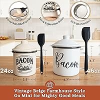 Vista 3 de Recipiente para grasa de tocino con colador - Con espátula de silicona de grado alimenticio de 24oz, recipiente rústico de grasa esmaltado