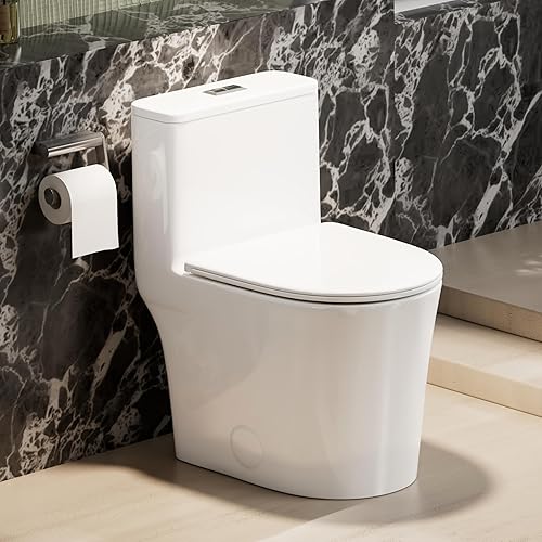 CANEST Compact One Piece Toilet for Bathrooms, Round Small Toilet with Siphon Dual Flush and MAP 1000g, Quiet Soft Close Seat, Space Saving, Standard 12" Rough-In, Easy Clean Ceramic Short Bowl