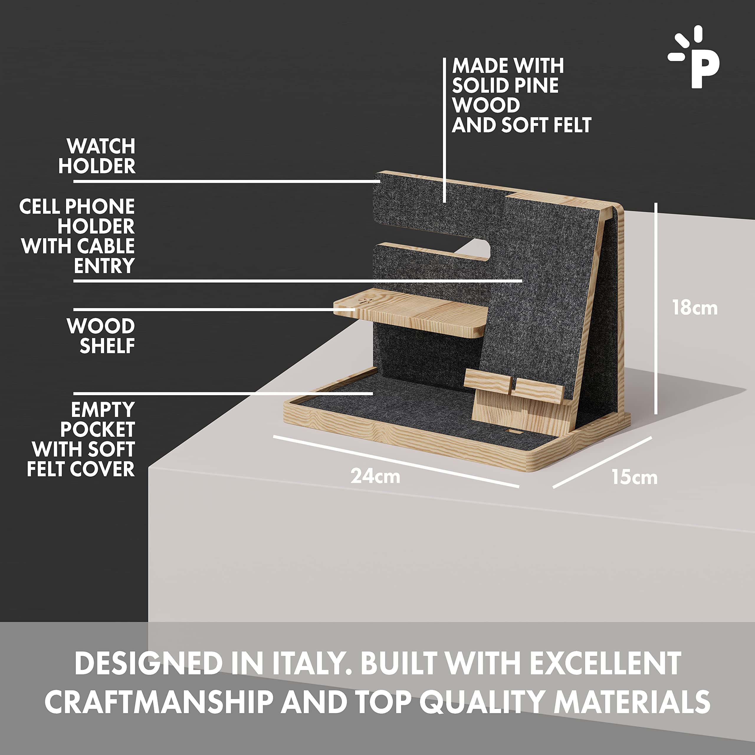 Organizer da Comodino in Legno | Idea Regalo di Natale per Uomo, Papà, Marito o Fidanzato | Oggetto Utile e di Design