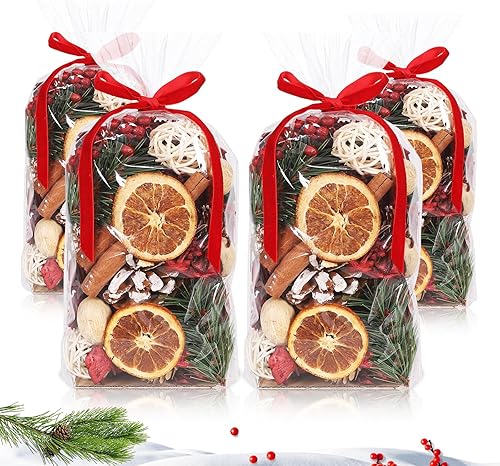 4 unidades de popurrí de Navidad, bolsa de relleno de jarrón decorativo mixto de flores secas de 24 onzas, popurrí perfumado para centros de mesa de