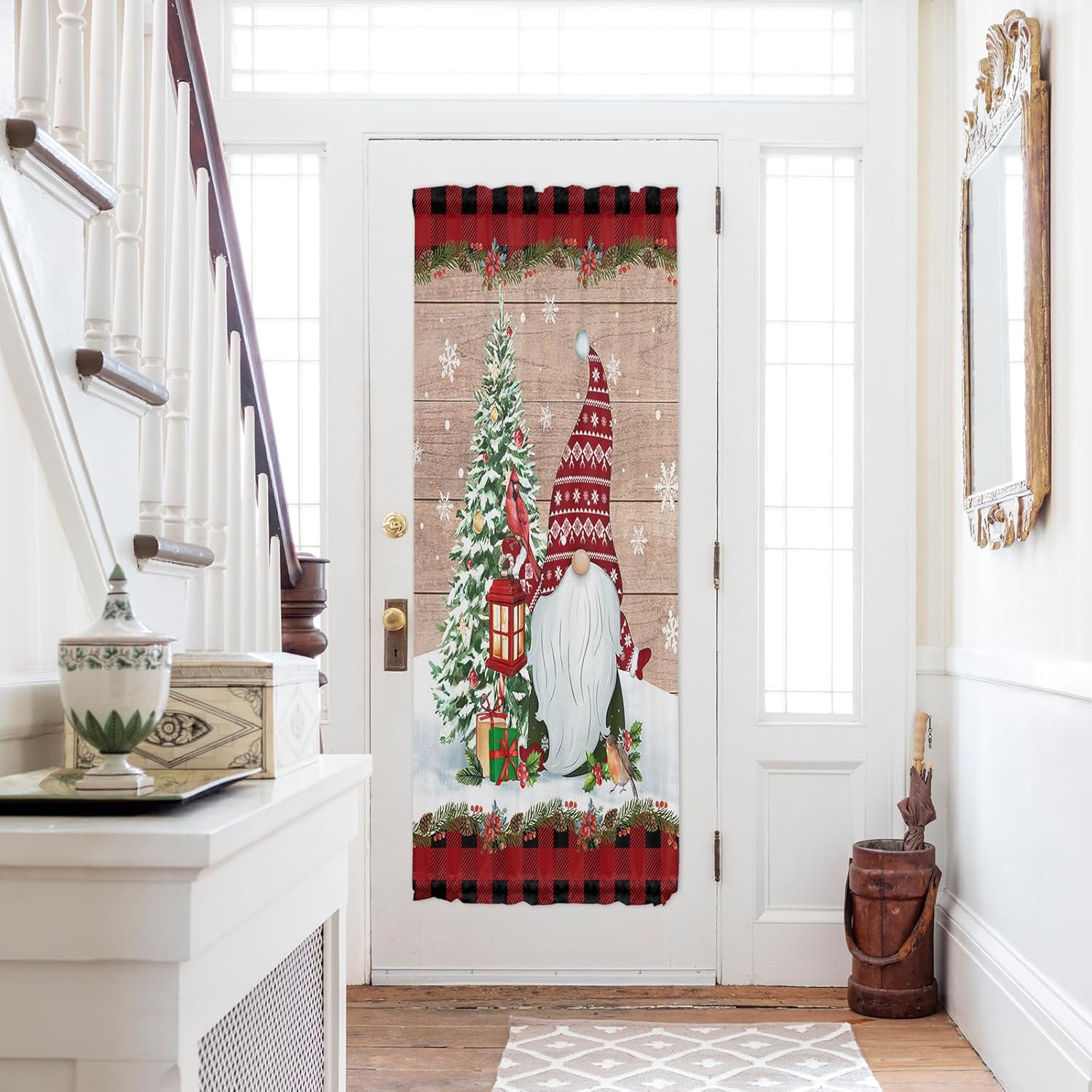 LOVE HOME DAY French Door Curtains Christmas Tree Gnome