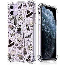Black Halloween Clear Case for iPhone 11,Pumpkin Skull Bat Collage,Trendy Transparent Soft TPU Bumper Case for iPhone 11