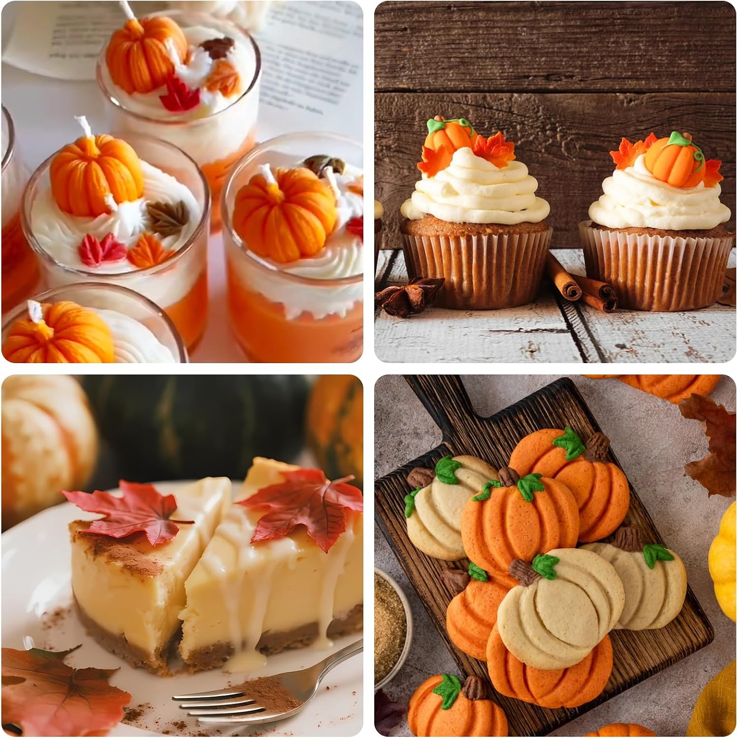 6 PCS 3D Pumpkin Silicone Mold Halloween Thanksgiving Mini Pumpkin & Maple Leaf Shapes for Candle Epoxy Resin Chocolate Candy Cupcake Butter Clay for Fall Party Kitchen Decor
