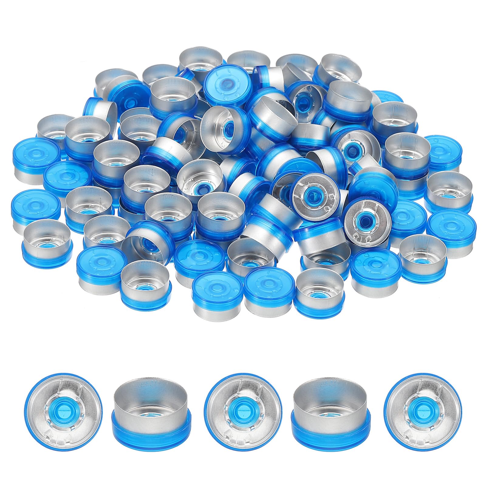 PATIKIL 13mm Flip Off Caps, 100 Pcs Flip Off Caps Flip Off Seals Flip Off Vial Seals Plastic Aluminum Caps Cover for Glass Vial Laboratory, Dark Blue