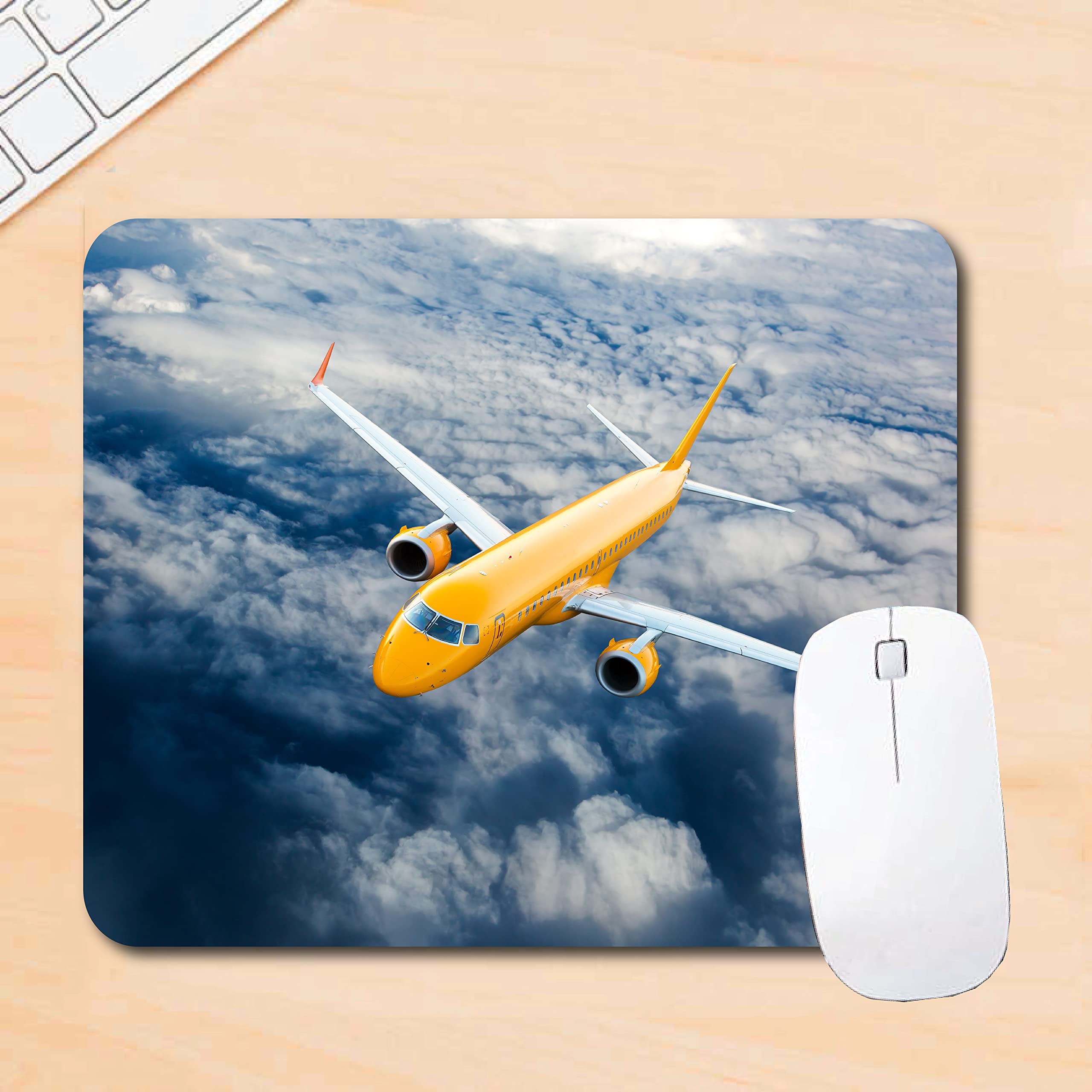 woopme Yellow Airplane Printed Mouse Pad for Office Gaming Professional Laptop/PC/Computer Rectangle Rubber Base Mousepad (24 x 20 CMS)