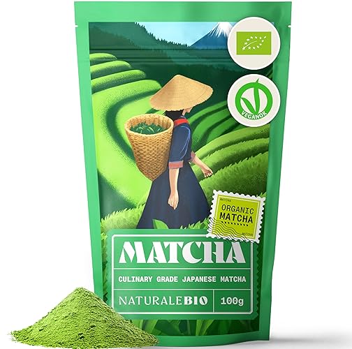 NaturaleBio Japanese Organic Matcha Green Tea Powder - Culinary Grade - 100 gr. Tea Produced in Japan, Uji, Kyoto. Use for Cooking, Baking, Smoothie Making and with Milk. Vegan & Vegetarian Friendly - 100 g (Pack of 1)