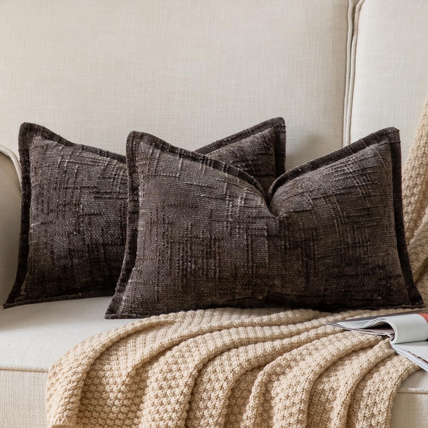 YAERTUN Chenille Cushion Covers 30x50 cm 12x20 inch Set of 2 Textured Broadside Soft Cozy Velvet Throw Pillow covers Farmhouse Boho Decorative Pillow Cases for Couch Bed Sofa Livingroom Coffee