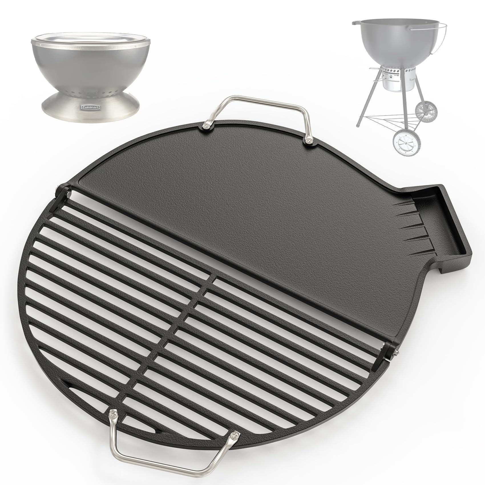 2-in-1 Cast Iron Griddle &amp; Grate for Cuisinart CHA-830 &amp; Weber 22" Kettle