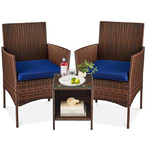 Best Choice Products 3-Piece Outdoor Wicker Conversation Bistro Set, Space