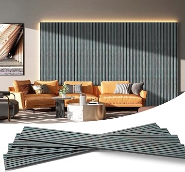 Wood Slat Acoustic Wall Panels, Sound Absorbing Wall Panels for Interior Walls, Modern Decorative Wall Panels for Living Room Bedroom Office, 4 Pack 12.6 x 93.9 InchesVintage blue,
