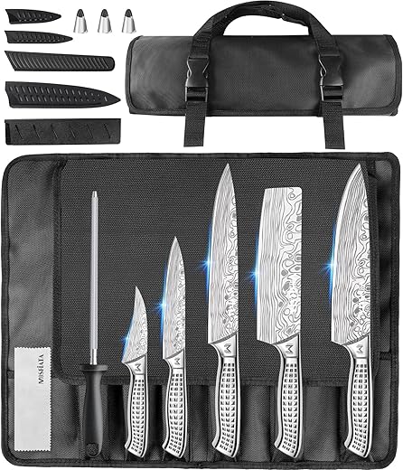 MOSFiATA Knife Set with Bag, Professional Kitchen Knives Set with Case, Sharpener and Case