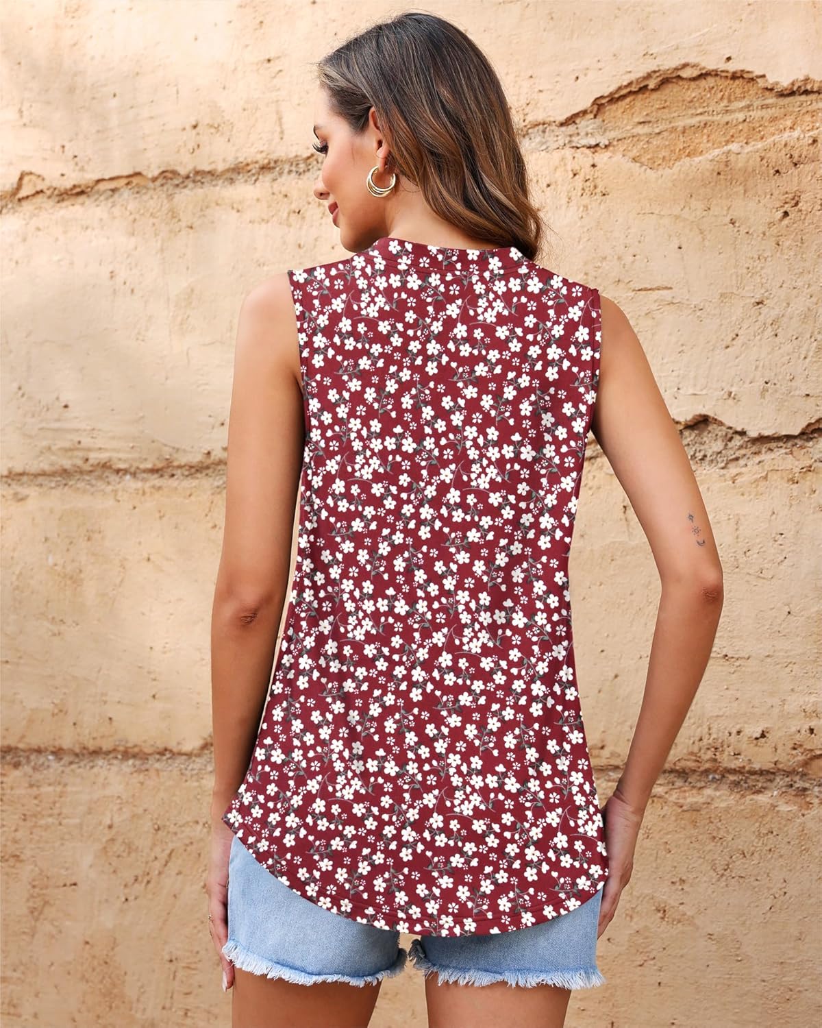 AUSELILY Womens 2026 Summer Tank Tops Causal Ladies V Neck Sleeveless Loose Pleated Shirts Blouse - Image 3