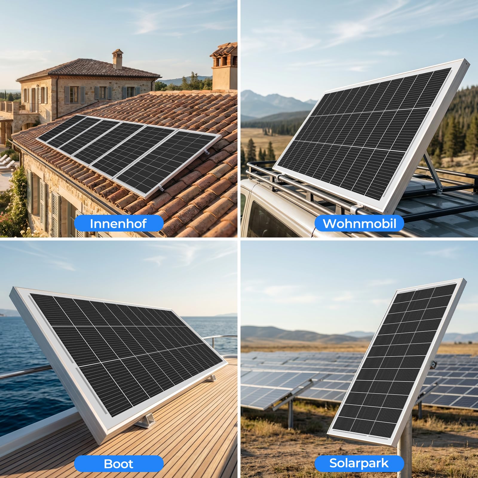 Panel solar de 50 W, módulo solar monocristalino de alta eficiencia, marco de aluminio negro 12 V/24 V, ideal para central eléctrica de balcón, autocaravana, hangar, barco