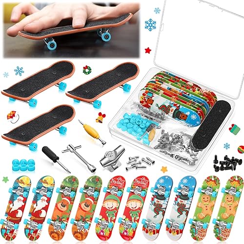 Paquete de 10 patinetas para niños con caja y accesorios de repuesto, mini kit de juguete coleccionable para dedos para niños