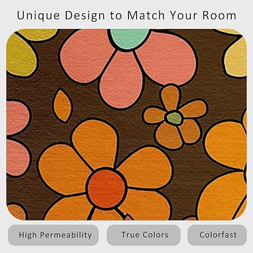 Miniatura 6 de Retro Floral Rugs for Living Room 5x6, 60s 70s Pattern Design Area Rug, Retro Floral Bedroom Decor Carpet, Non Slip, Washable (C47)