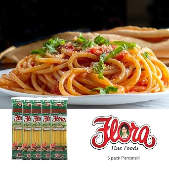 Perciatelli #15 (5 Pack of 16 oz) Flora Foods Imported from Italy Bucatini Authentic Italian Pasta