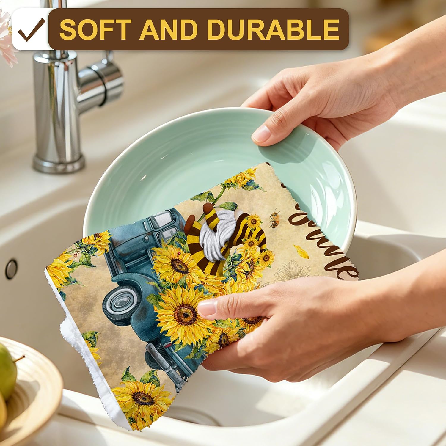 Sunflower Kitchen Towels - Sunflower Dish Towels 18x26 inch Set of 2 - Farmhouse Gnomes Spring Party Decorations for Home Holiday Hand Towel for Bathroom, Office image 5