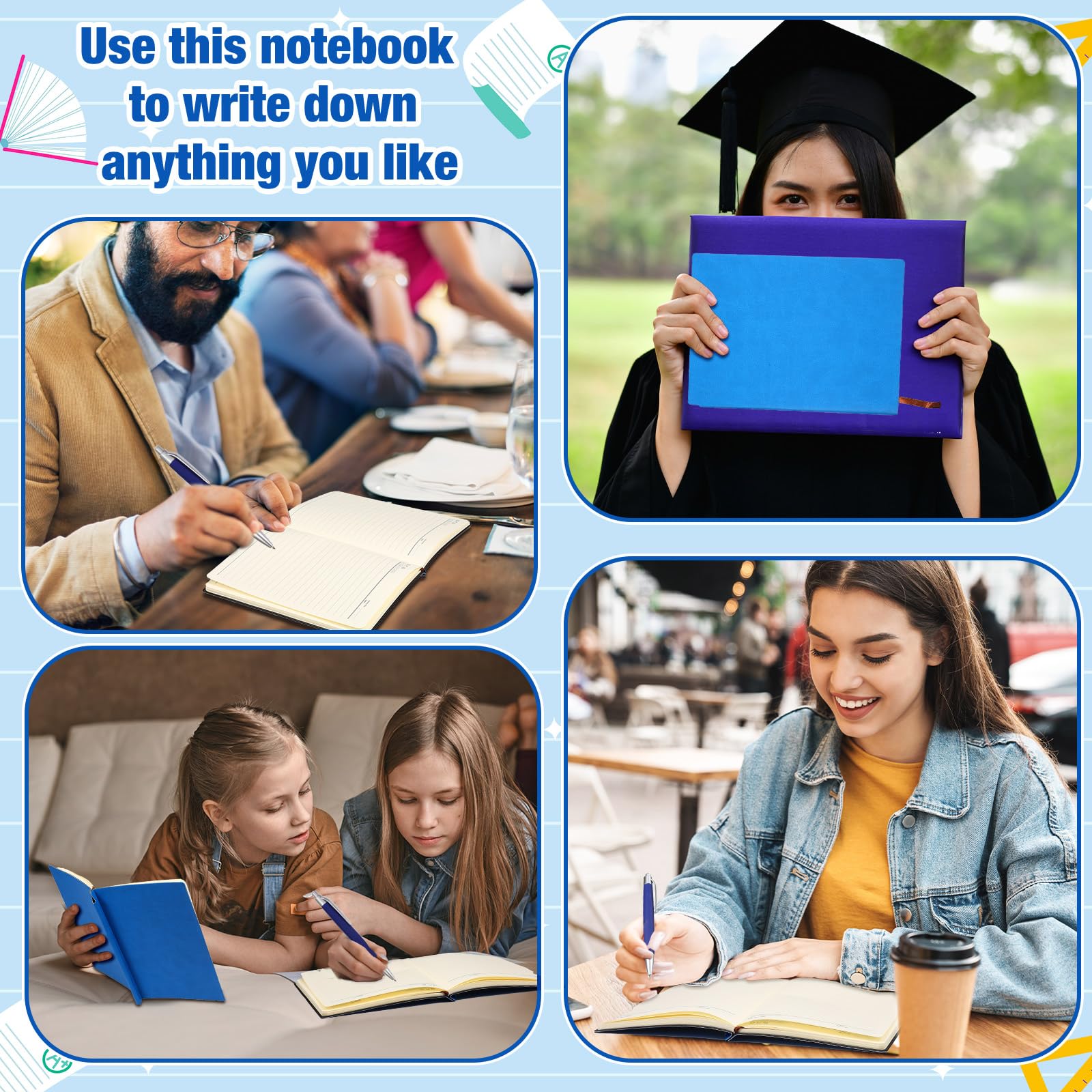 Kolldenn Paquete de 50 cuadernos a granel con 50 bolígrafos A5 de tapa blanda, impermeables, cuadernos escolares de cuero rayados con bolígrafo para la escuela, negocios, trabajo, 200 páginas, 5.7 x