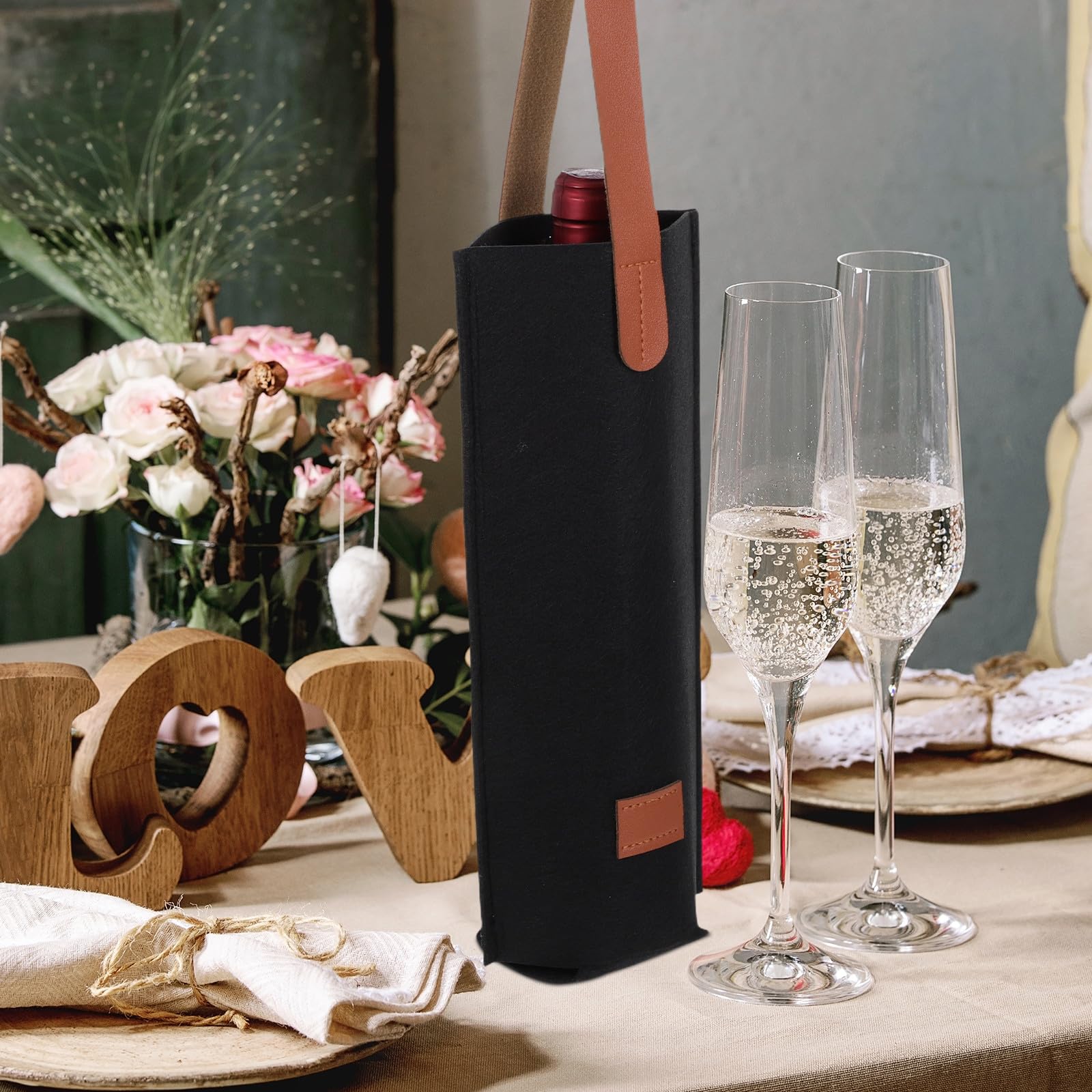 Kichvoe Lot de 10 sacs de transport pour bouteilles de vin en feutre - Sac à vin rouge 30 x 9 cm pour une utilisation en extérieur - réutilisable en feutre pour emballer les bouteilles, idéal pour