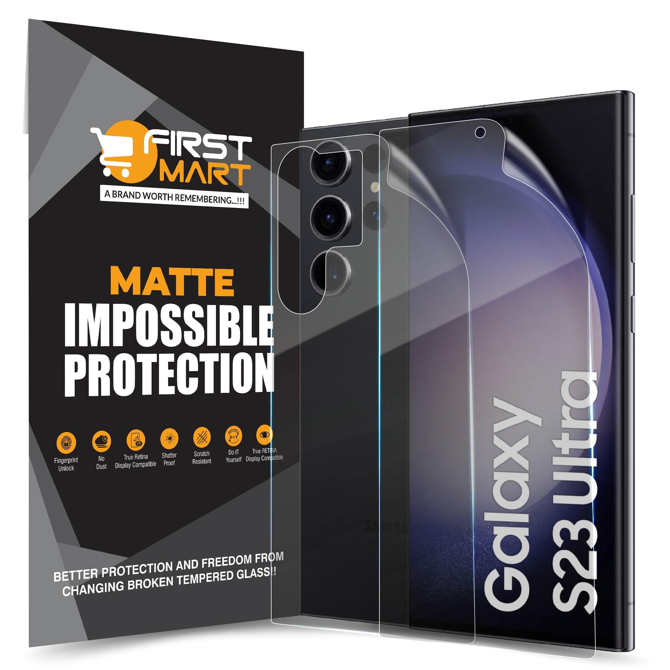 FIRST MART Screen Protector for Samsung Galaxy S23 Ultra 5G - Front and Back Nano Fiber Unbreakable Membrane Case Friendly Full Edge to Edge Screen Coverage & Installation Kit (Matte) (B0C39YTPNQ) Amazon Price History, Amazon Price Tracker