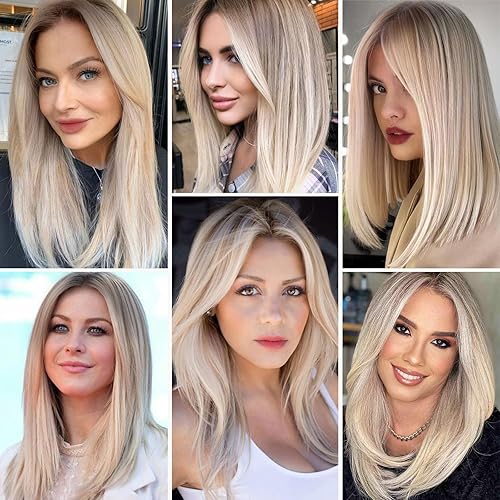 Miniatura 7 de Alanhair Pelucas rectas de encaje frontal en capas de color rubio degradado oscuro para mujer, peluca natural resistente al calor, para uso diario y