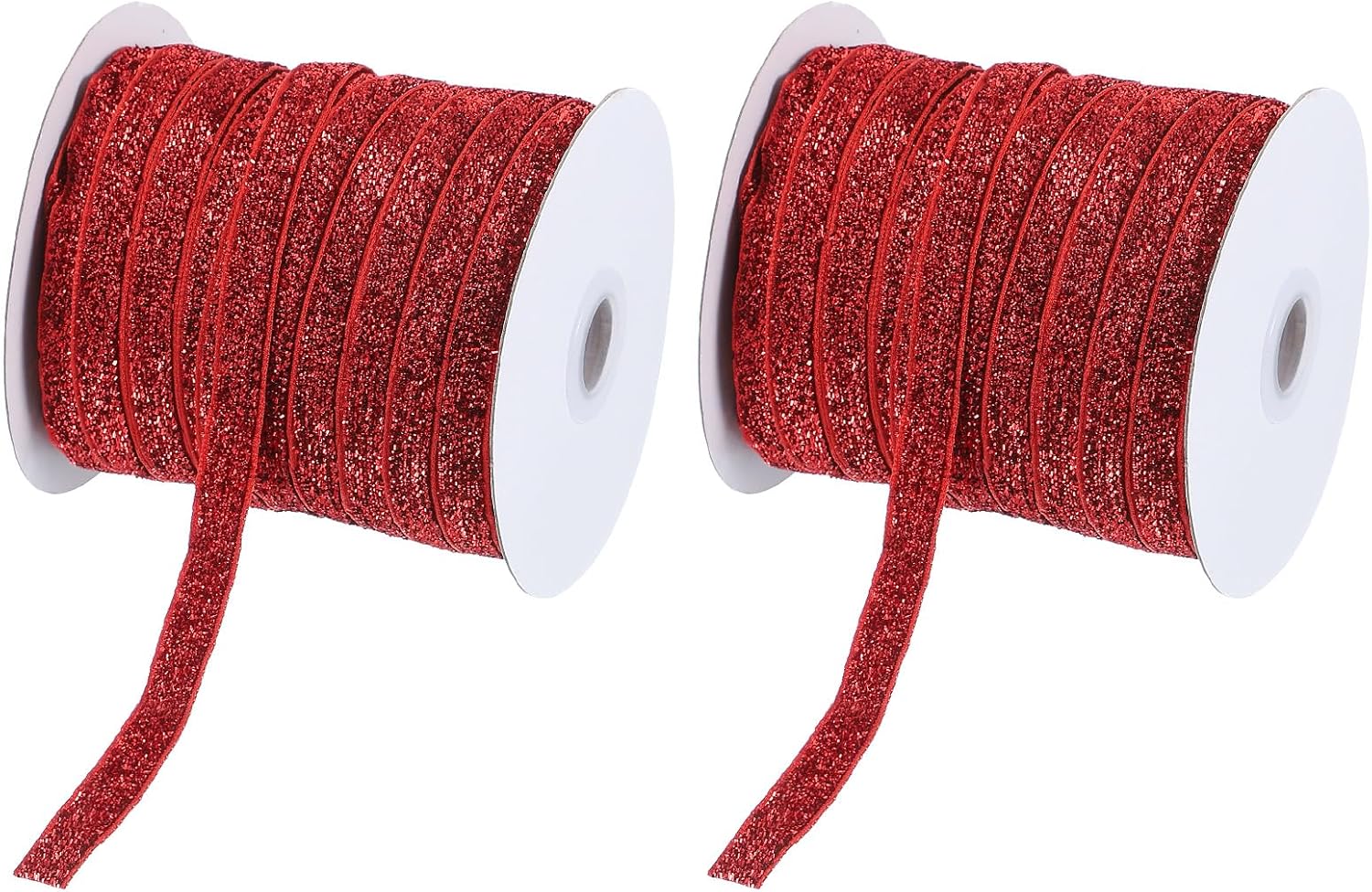 PATIKIL 3/8 Inch x 50 Yards Glitter Velvet Ribbon, 2 Pcs Sparkly Fabric Metallic Ribbons Gift Wrapping Roll for Crafts Hair Bow Wreaths Chrismas Tree Decorations, Red