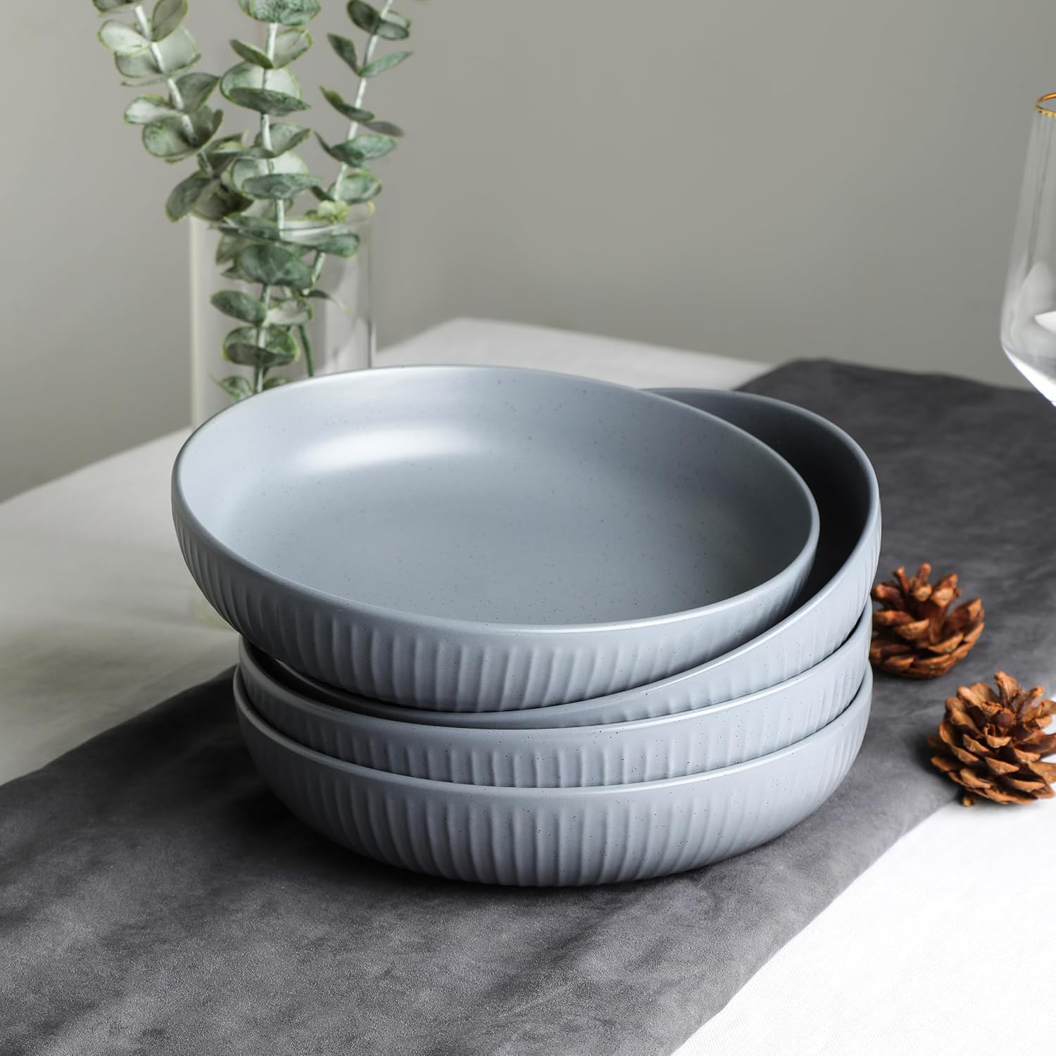 Stone Lain Logan Stoneware Pasta Bowl Set of 4, Grey