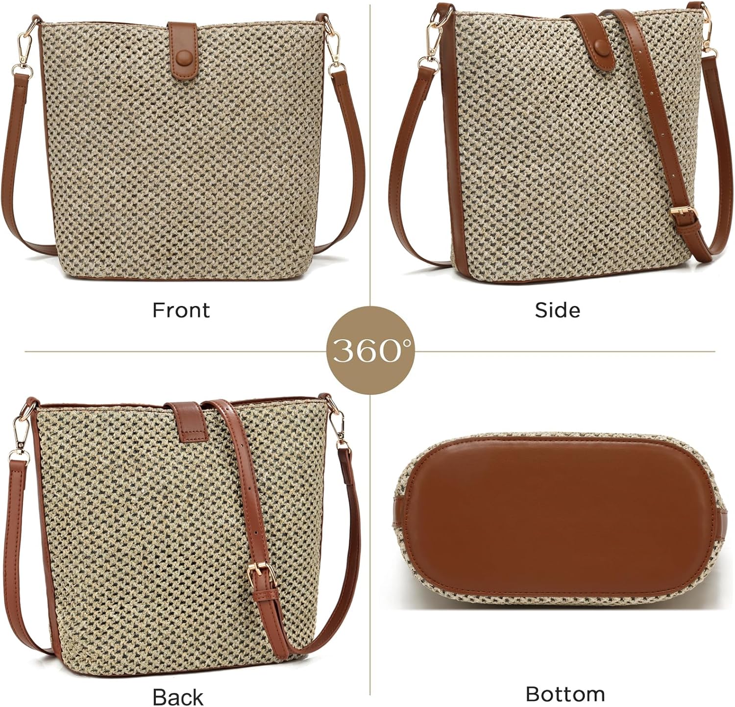 ALARION Straw Crossbody Bags for Women Summer Woven Beach Bag Raffia Shoulder Bag Leather Straps Straw Clutch Purse Vacation